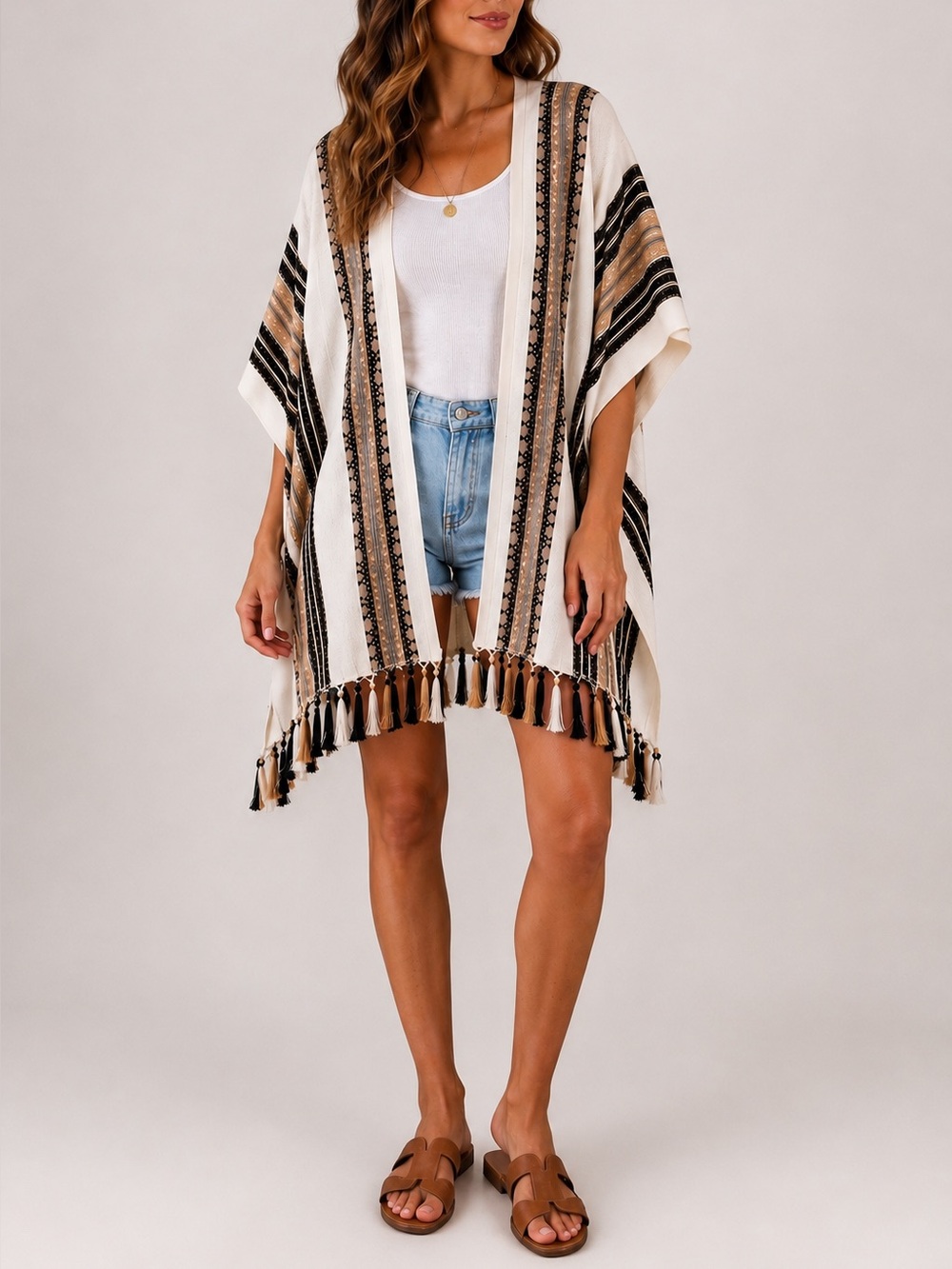 Pendleton NWT Open Front Poncho 100% Pima Cotton Boho Southwestern Tassel XS S M